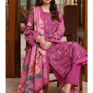 aneela’s all over print schiffli embroidered lawn dress with 4 sided embroidered chiffon dupatta (unstitched)